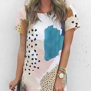 Leopard Print Color Block Short Sleeve Dress Size Medium 8-10